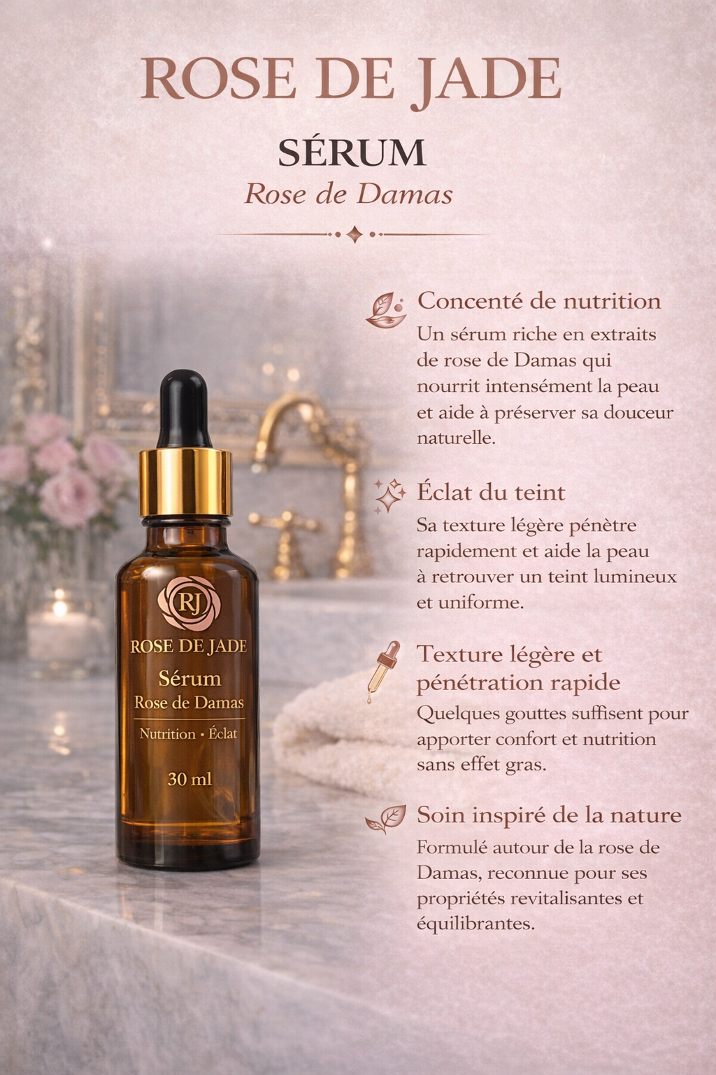 Sérum Visage à la Rose de Damas – Nutrition et Éclat